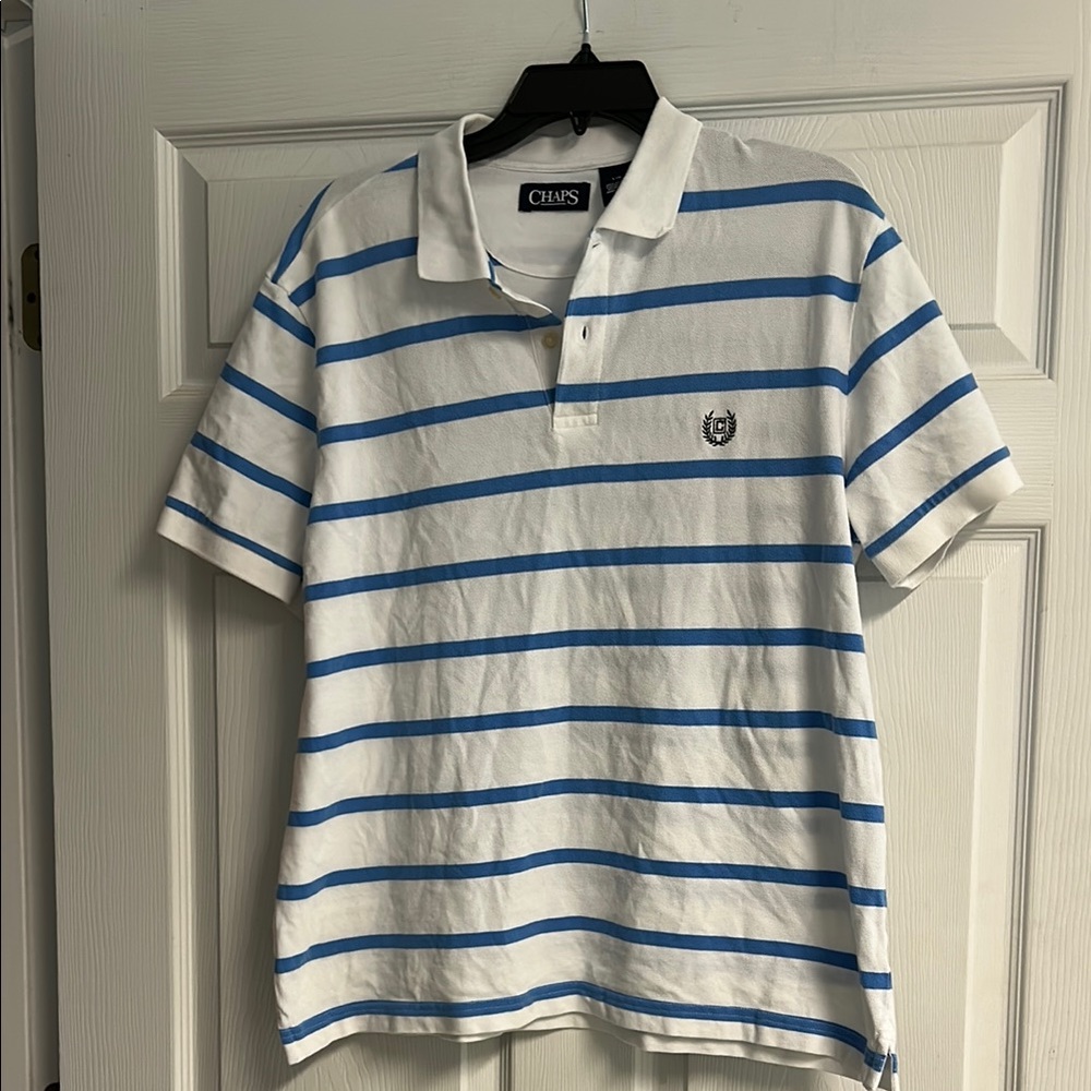 Chaps White Polo with Blue Stripes